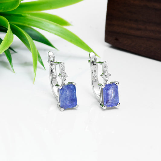 Brincos de Prata com Tanzanite AAA e Topázio Branco