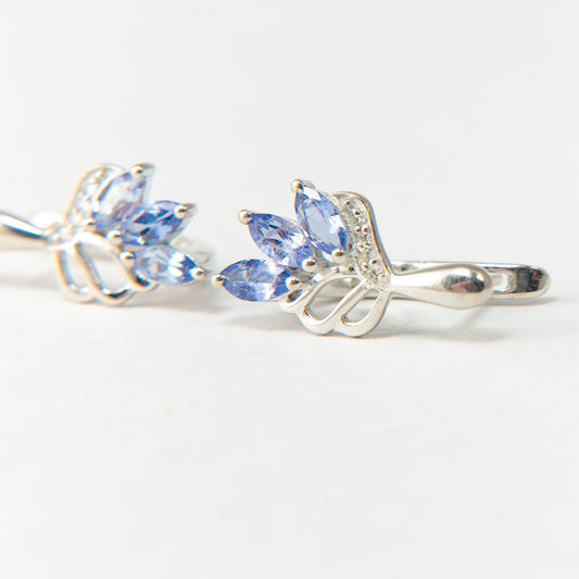 Brincos de Prata com Tanzanite AAA e Topázio Branco