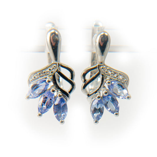 Brincos de Prata com Tanzanite AAA e Topázio Branco