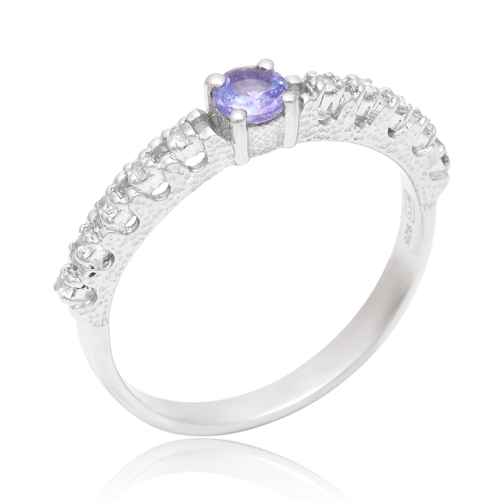 Anel de Prata com Tanzanite AAA e Topázio Branco 2 