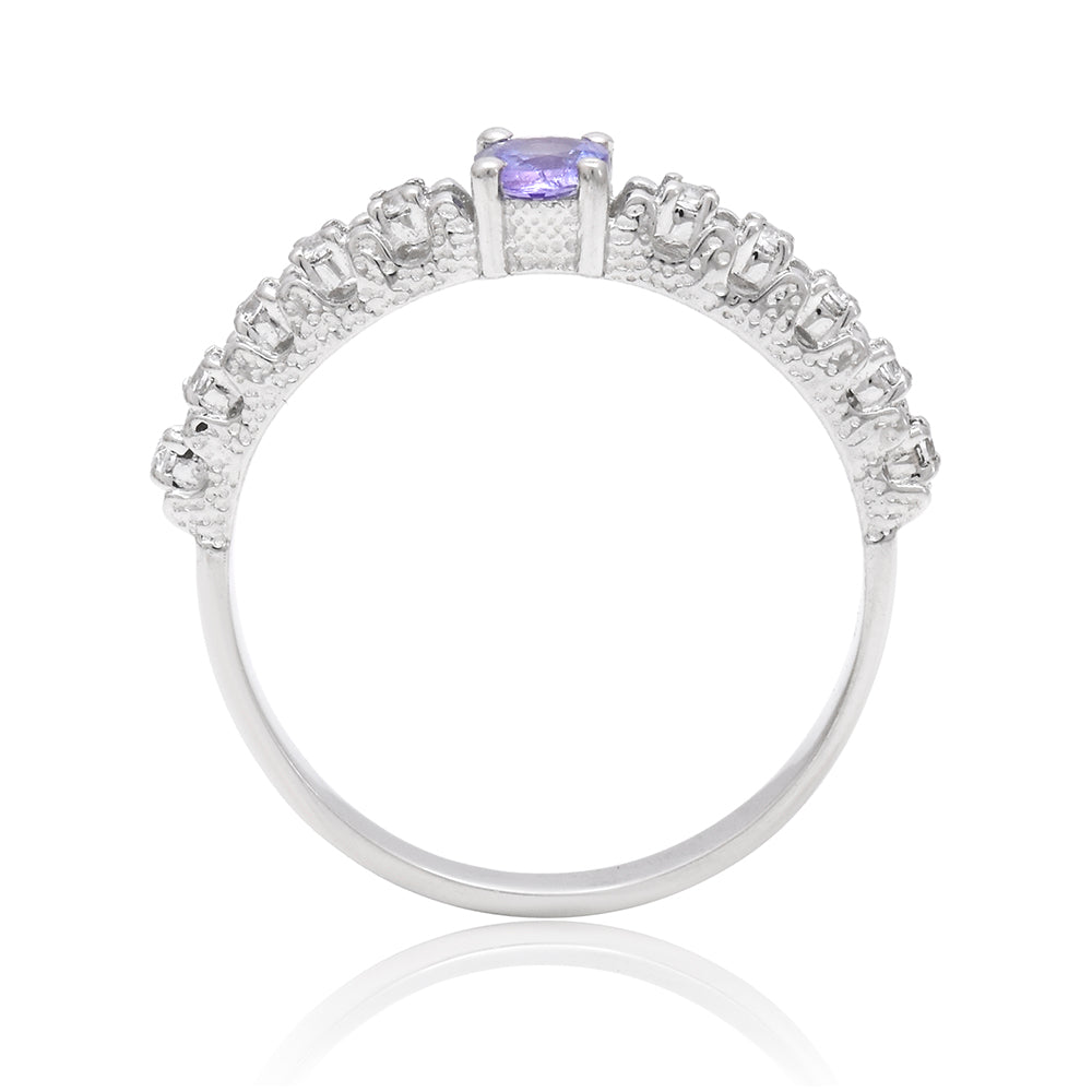 Anel de Prata com Tanzanite AAA e Topázio Branco 3 