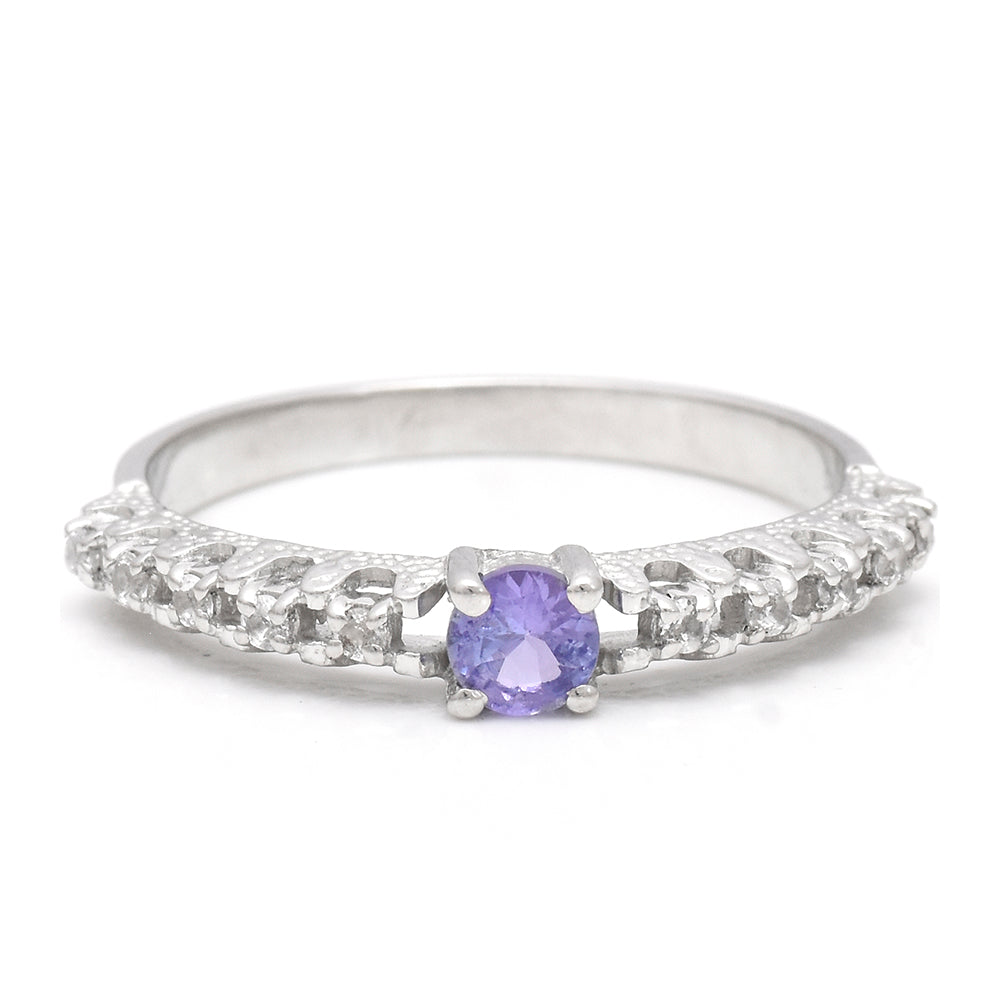 Anel de Prata com Tanzanite AAA e Topázio Branco 4 