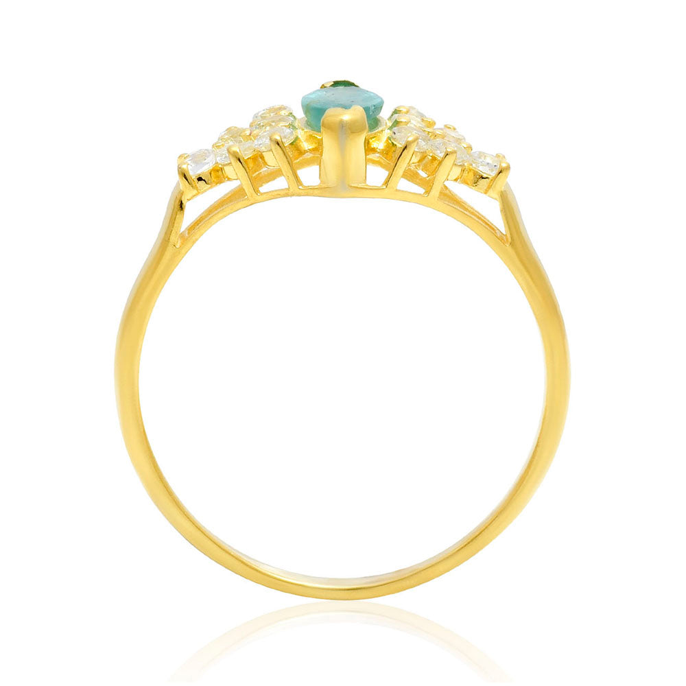 Anel de Prata com Banho de Ouro com Esmeralda do Brasil e Topázio Branco