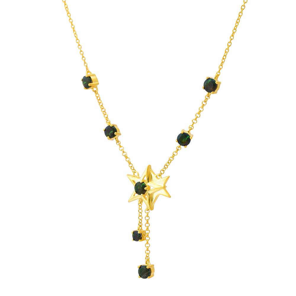 Colar de Prata com Banho de Ouro com Opala da Etiópia de Lega Dembi  Contraste: Cabeca de Veado (800)