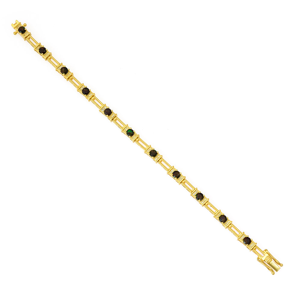 Pulseira de Prata com Banho de Ouro com Opala da Etiópia de Lega Dembi e Topázio Branco  Contraste: Cabeca de Veado (800)