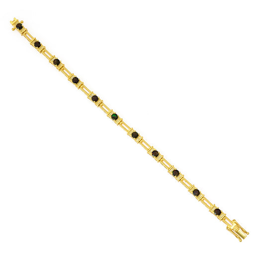 Pulseira de Prata com Banho de Ouro com Opala da Etiópia de Lega Dembi e Topázio Branco  Contraste: Cabeca de Veado (800)