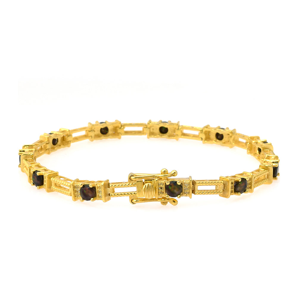 Pulseira de Prata com Banho de Ouro com Opala da Etiópia de Lega Dembi e Topázio Branco  Contraste: Cabeca de Veado (800) 3 