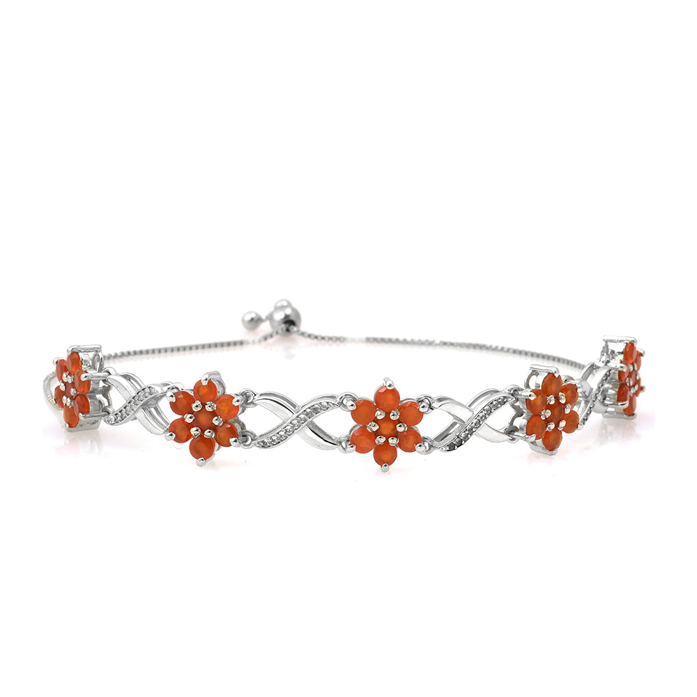 Pulseira de Prata com Ágata Vermelha e Topázio Branco  Contraste: Cabeca de Veado (800)