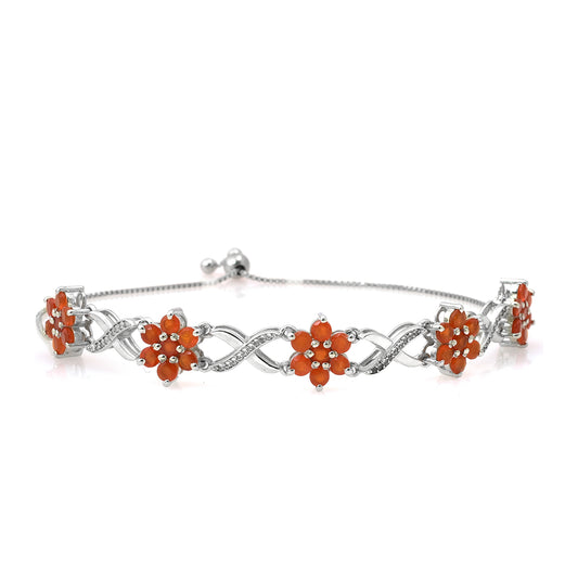 Pulseira de Prata com Ágata Vermelha e Topázio Branco  Contraste: Cabeca de Veado (800)