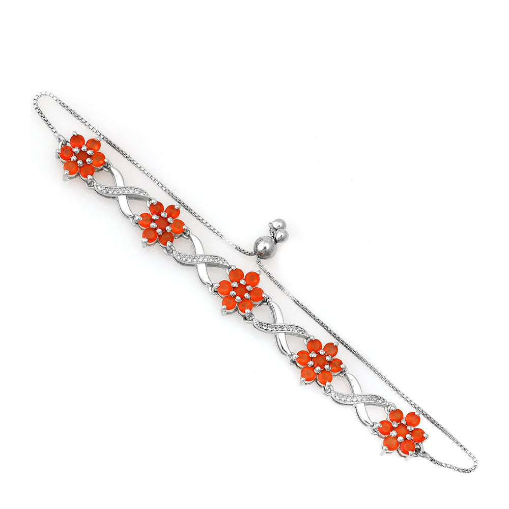 Pulseira de Prata com Ágata Vermelha e Topázio Branco  Contraste: Cabeca de Veado (800) 4 