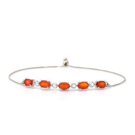 Pulseira de Prata com Ágata Vermelha e Topázio Branco