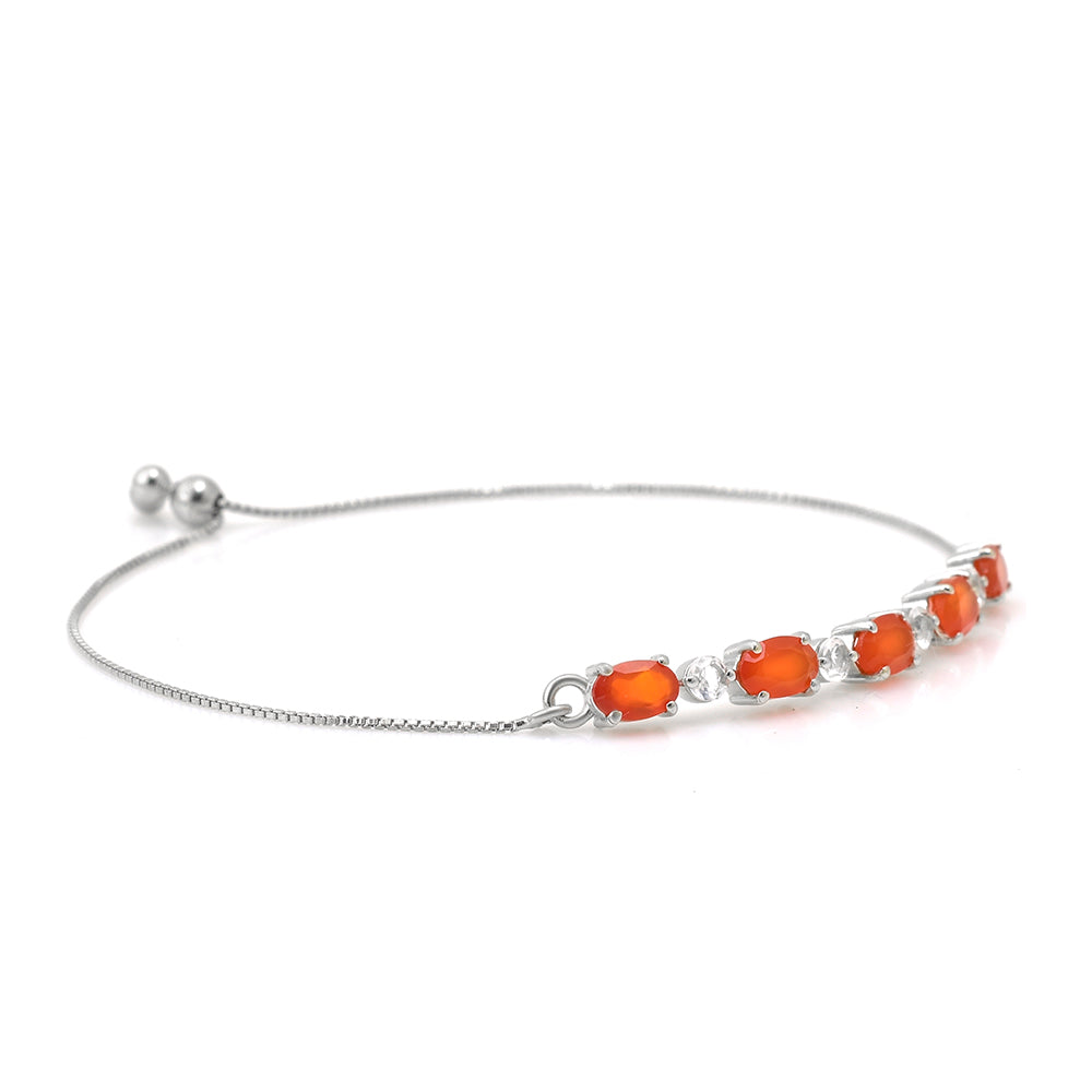 Pulseira de Prata com Ágata Vermelha e Topázio Branco