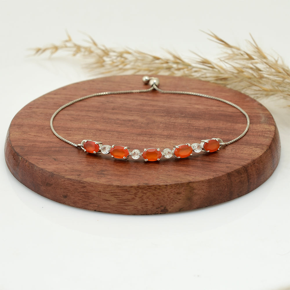 Pulseira de Prata com Ágata Vermelha e Topázio Branco