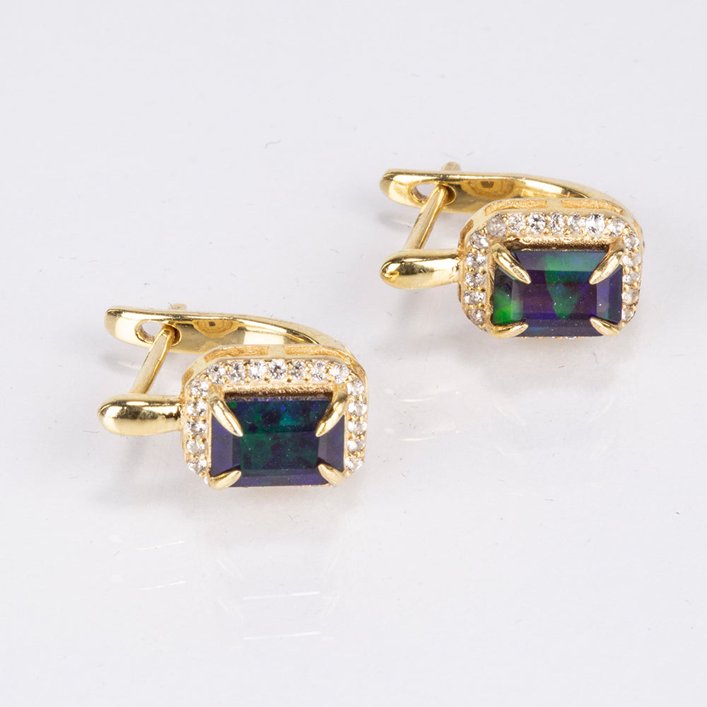 Brincos de Prata com Banho de Ouro com Opala da Etiópia de Lega Dembi