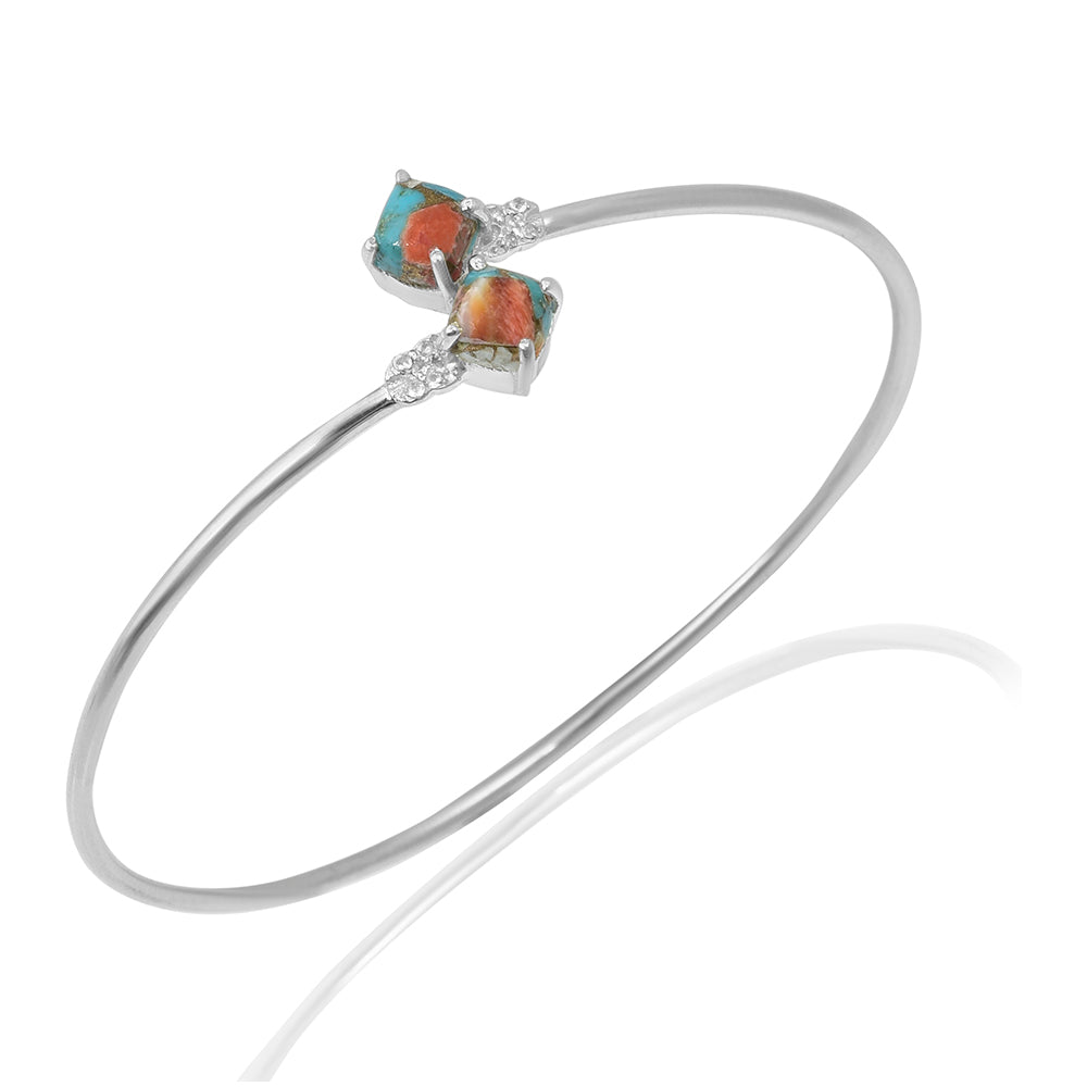 Pulseira de Prata com Ostra Turquesa e Topázio Branco  Contraste: Cabeca de Veado (800)