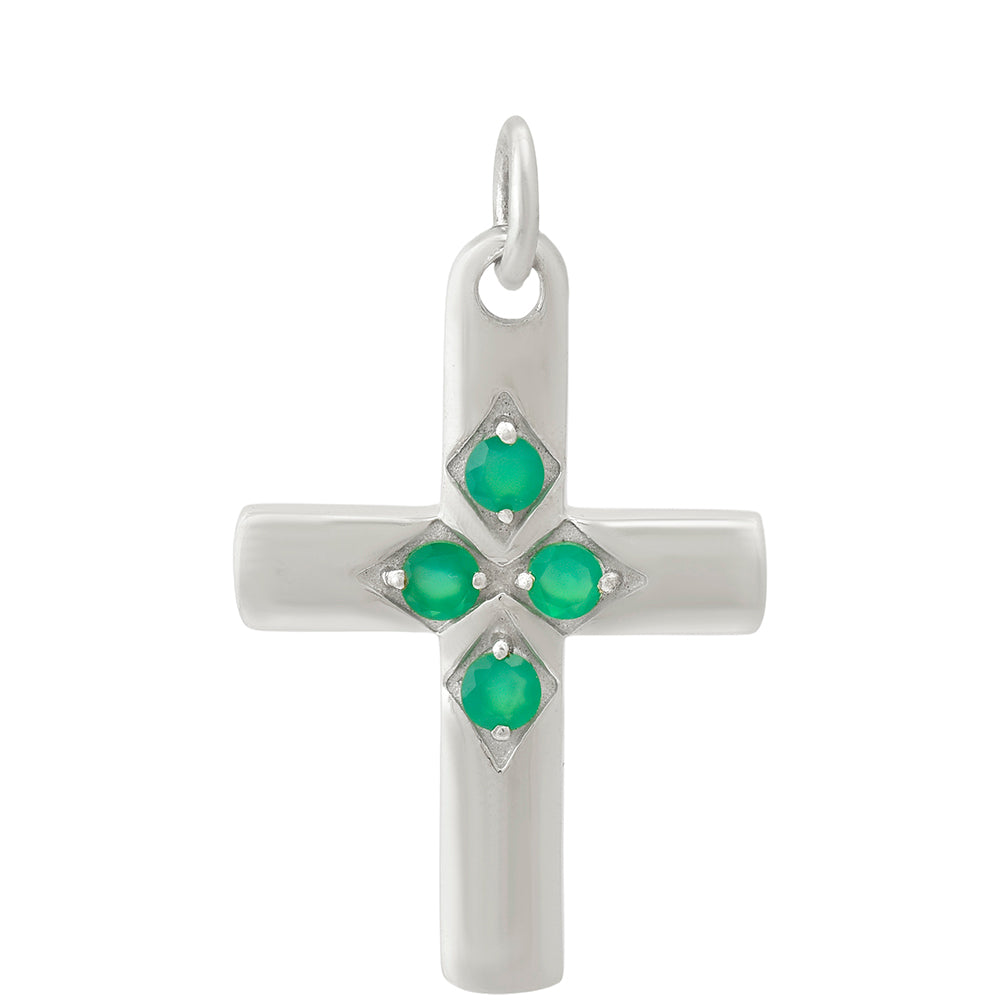 Cruz Pendente de Prata com Ágata Verde