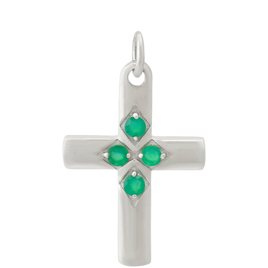 Cruz Pendente de Prata com Ágata Verde