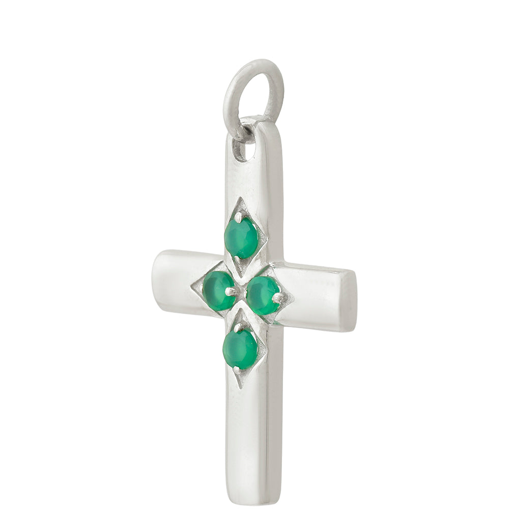 Cruz Pendente de Prata com Ágata Verde