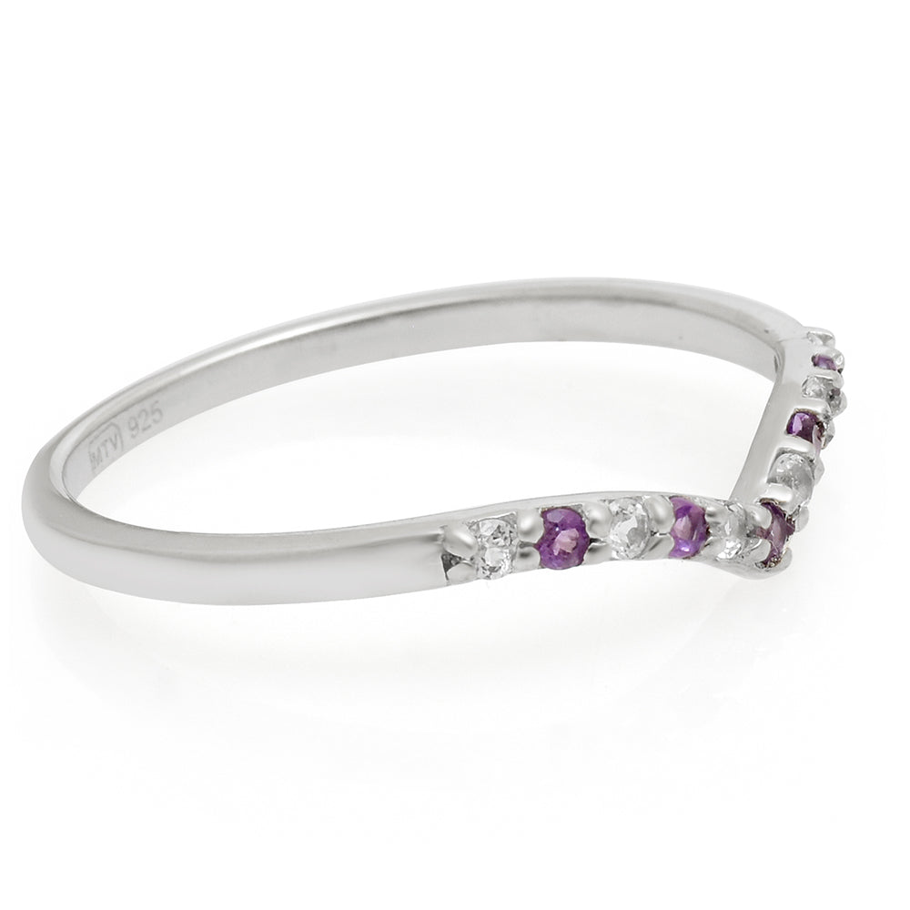 Anel de Prata com Ametista do Brasil e Topázio Branco