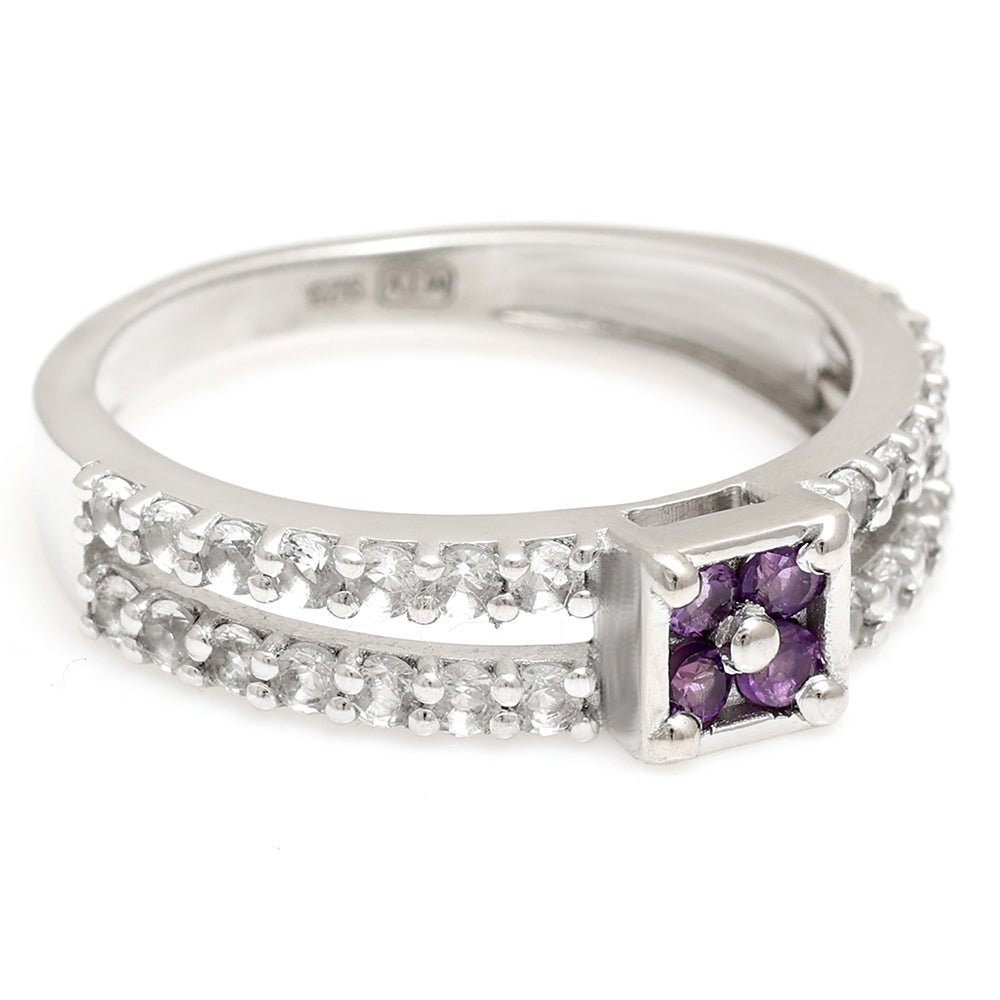 Anel de Prata com Ametista do Brasil e Topázio Branco 7 