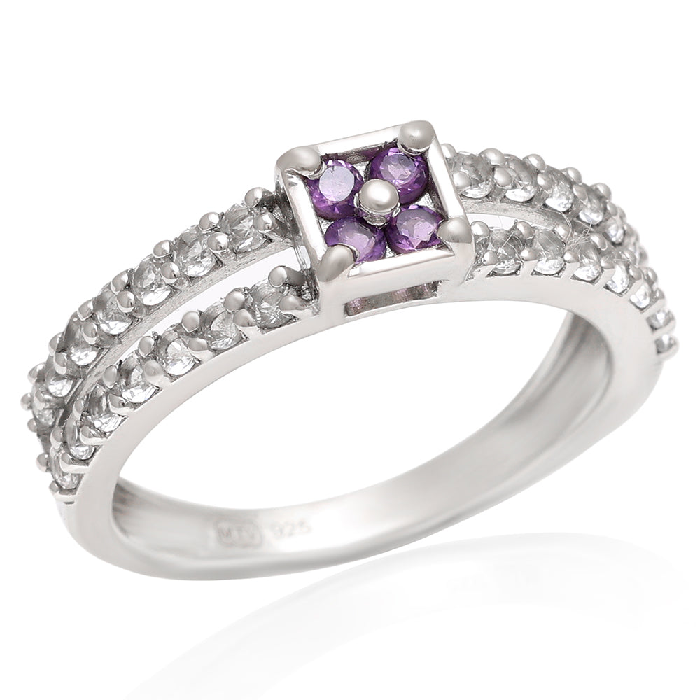 Anel de Prata com Ametista do Brasil e Topázio Branco 8 