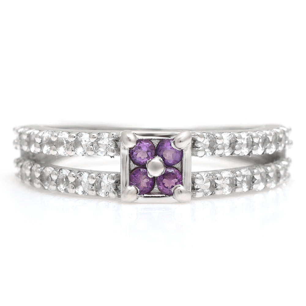 Anel de Prata com Ametista do Brasil e Topázio Branco 1 