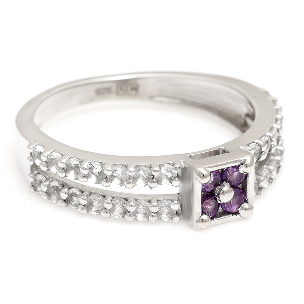 Anel de Prata com Ametista do Brasil e Topázio Branco 6 