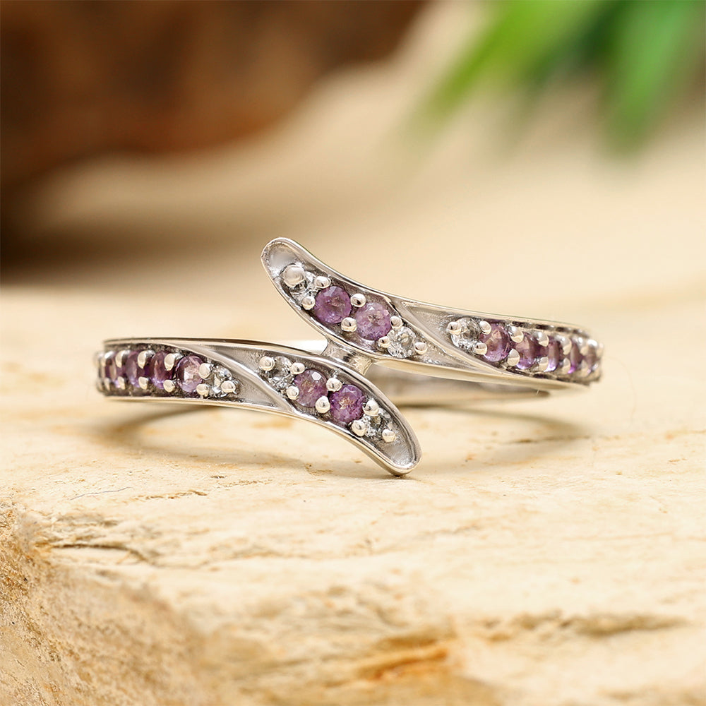 Anel de Prata com Ametista do Brasil e Topázio Branco 2 