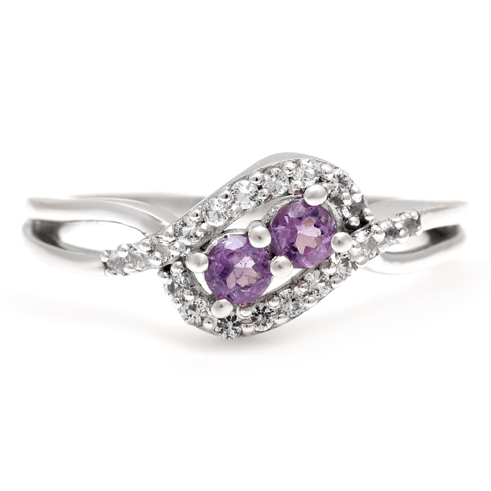 Anel de Prata com Ametista do Brasil e Topázio Branco 6 