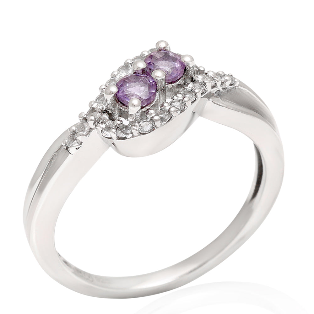 Anel de Prata com Ametista do Brasil e Topázio Branco