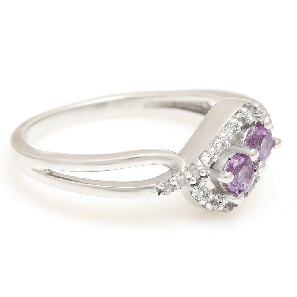 Anel de Prata com Ametista do Brasil e Topázio Branco