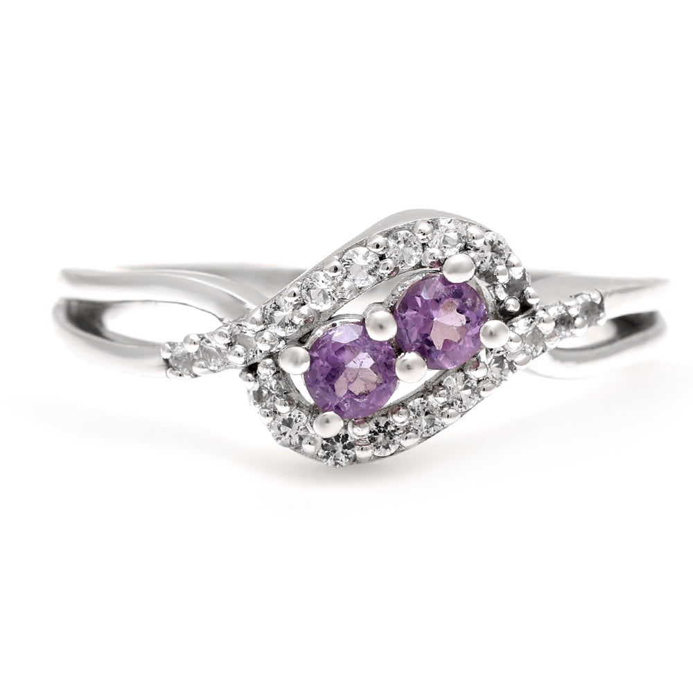 Anel de Prata com Ametista do Brasil e Topázio Branco 1 