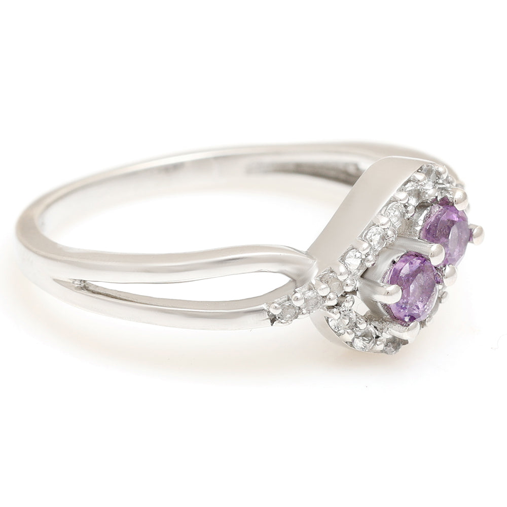 Anel de Prata com Ametista do Brasil e Topázio Branco 3 