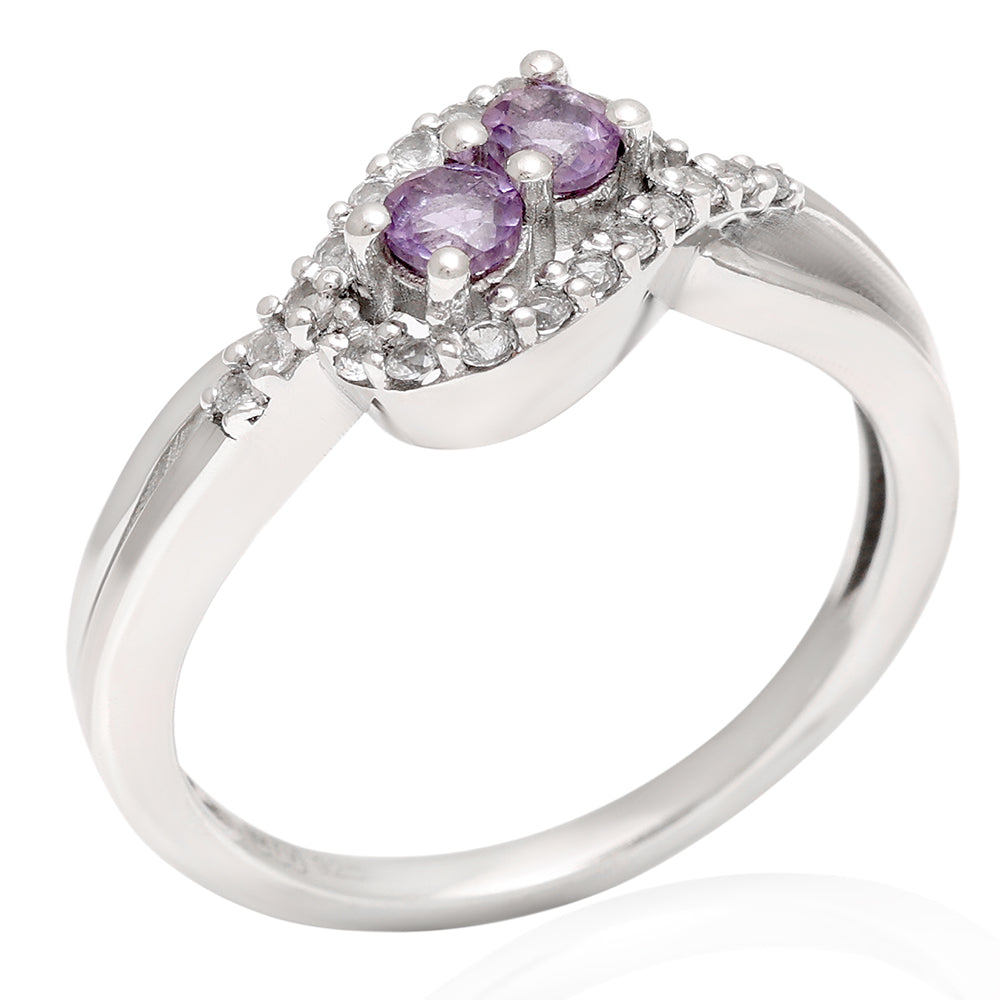 Anel de Prata com Ametista do Brasil e Topázio Branco 4 