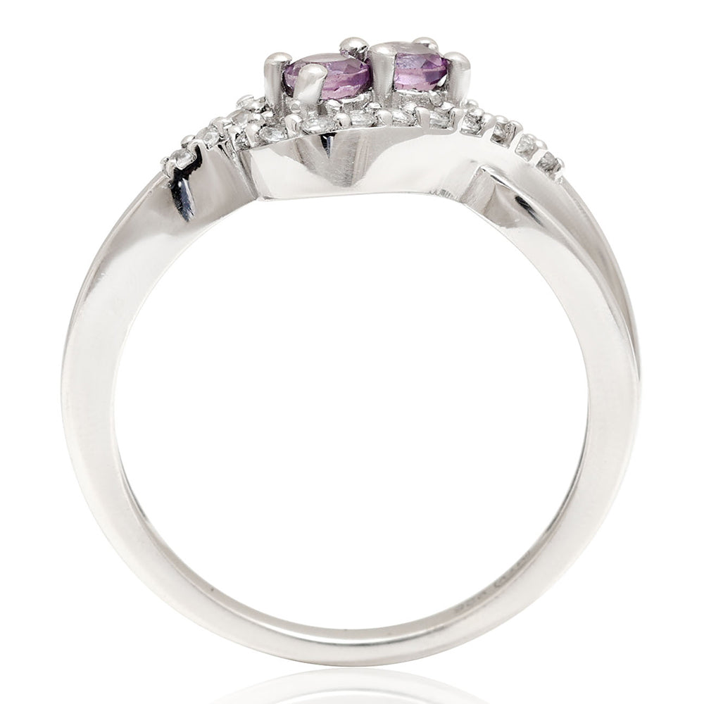 Anel de Prata com Ametista do Brasil e Topázio Branco