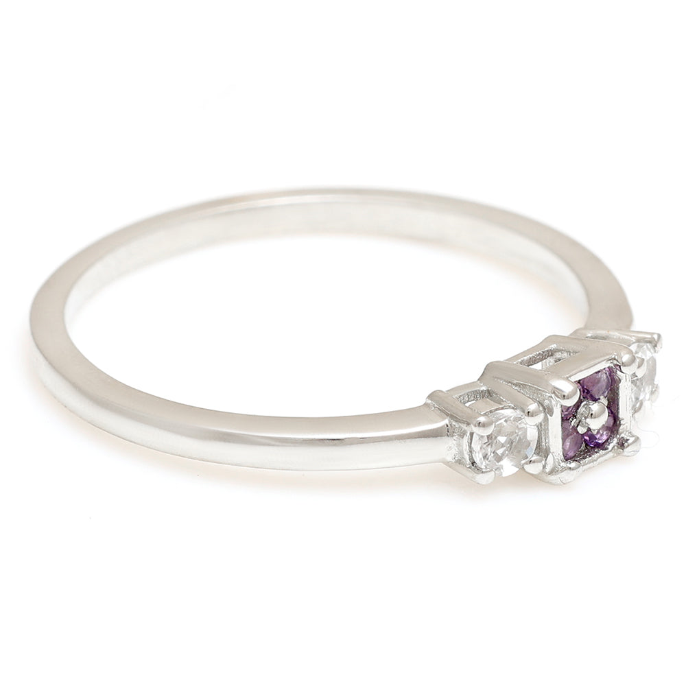 Anel de Prata com Ametista do Brasil e Topázio Branco 9 
