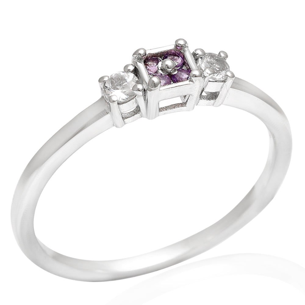 Anel de Prata com Ametista do Brasil e Topázio Branco 12 