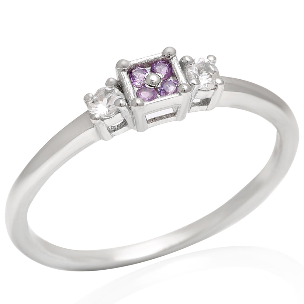 Anel de Prata com Ametista do Brasil e Topázio Branco 13 