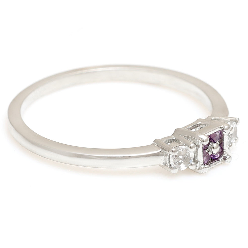 Anel de Prata com Ametista do Brasil e Topázio Branco 5 