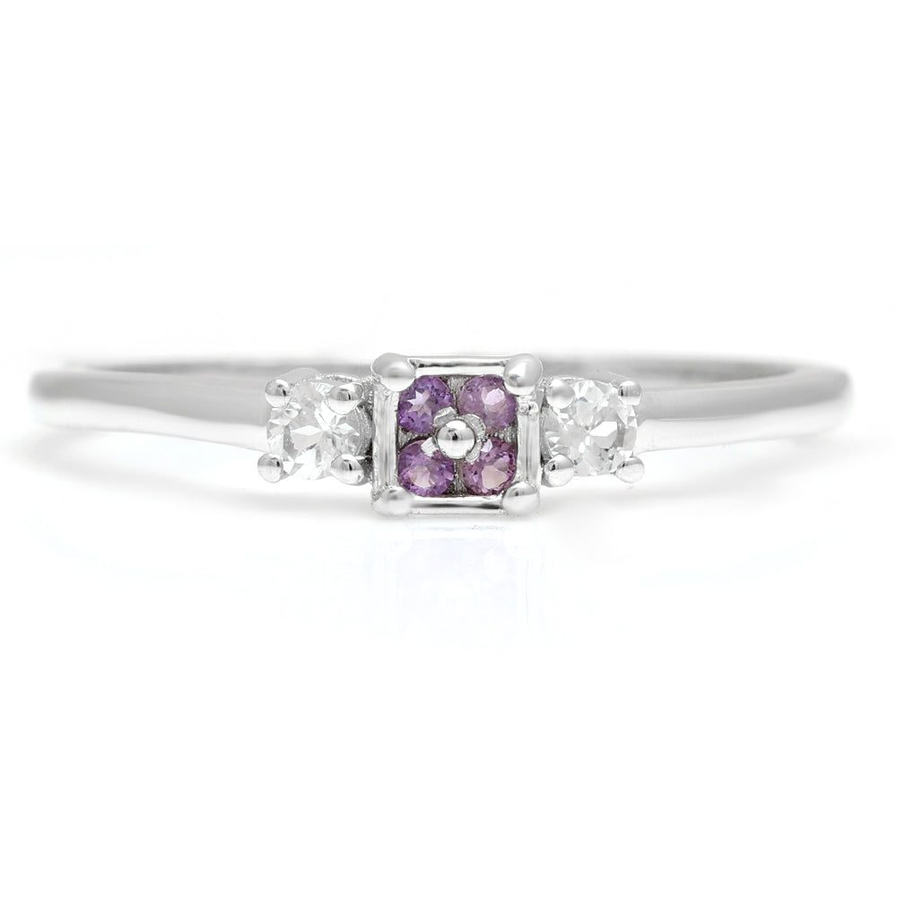 Anel de Prata com Ametista do Brasil e Topázio Branco