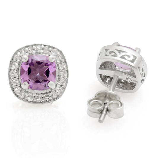 Brincos de Prata com Ametista do Brasil e Topázio Branco