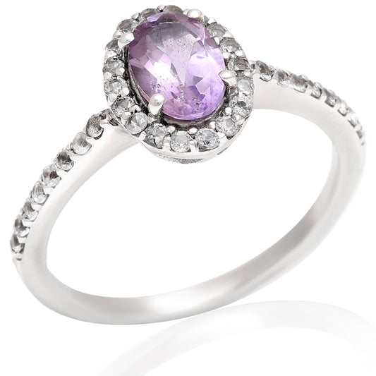 Anel de Prata com Ametista do Brasil e Topázio Branco