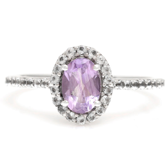 Anel de Prata com Ametista do Brasil e Topázio Branco