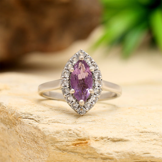 Anel de Prata com Ametista do Brasil e Topázio Branco