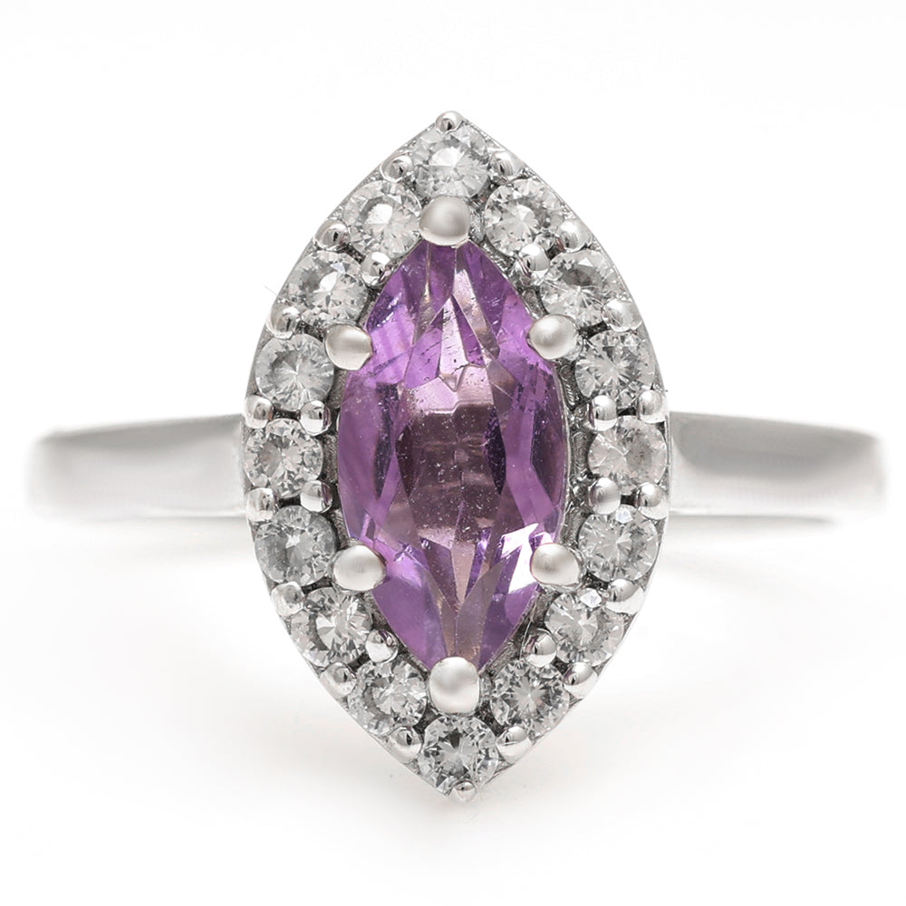 Anel de Prata com Ametista do Brasil e Topázio Branco 6 