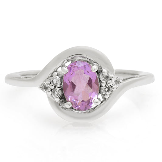 Anel de Prata com Ametista do Brasil e Topázio Branco