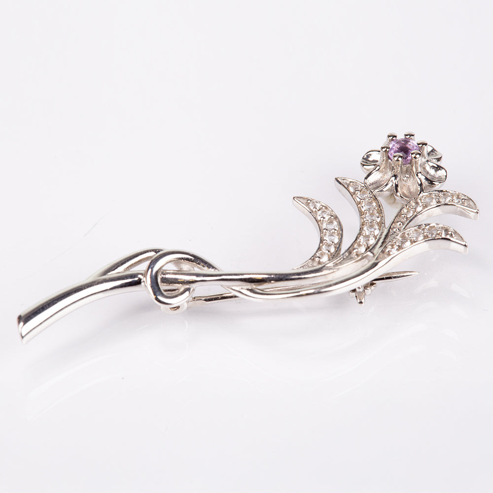 Alfinete de Prata com Ametista do Brasil e Topázio Branco  Contraste: Cabeca de Veado (800) 2 