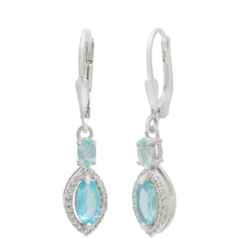 Brincos de Prata com Apatita Azul do Madagáscar e Topázio Branco
