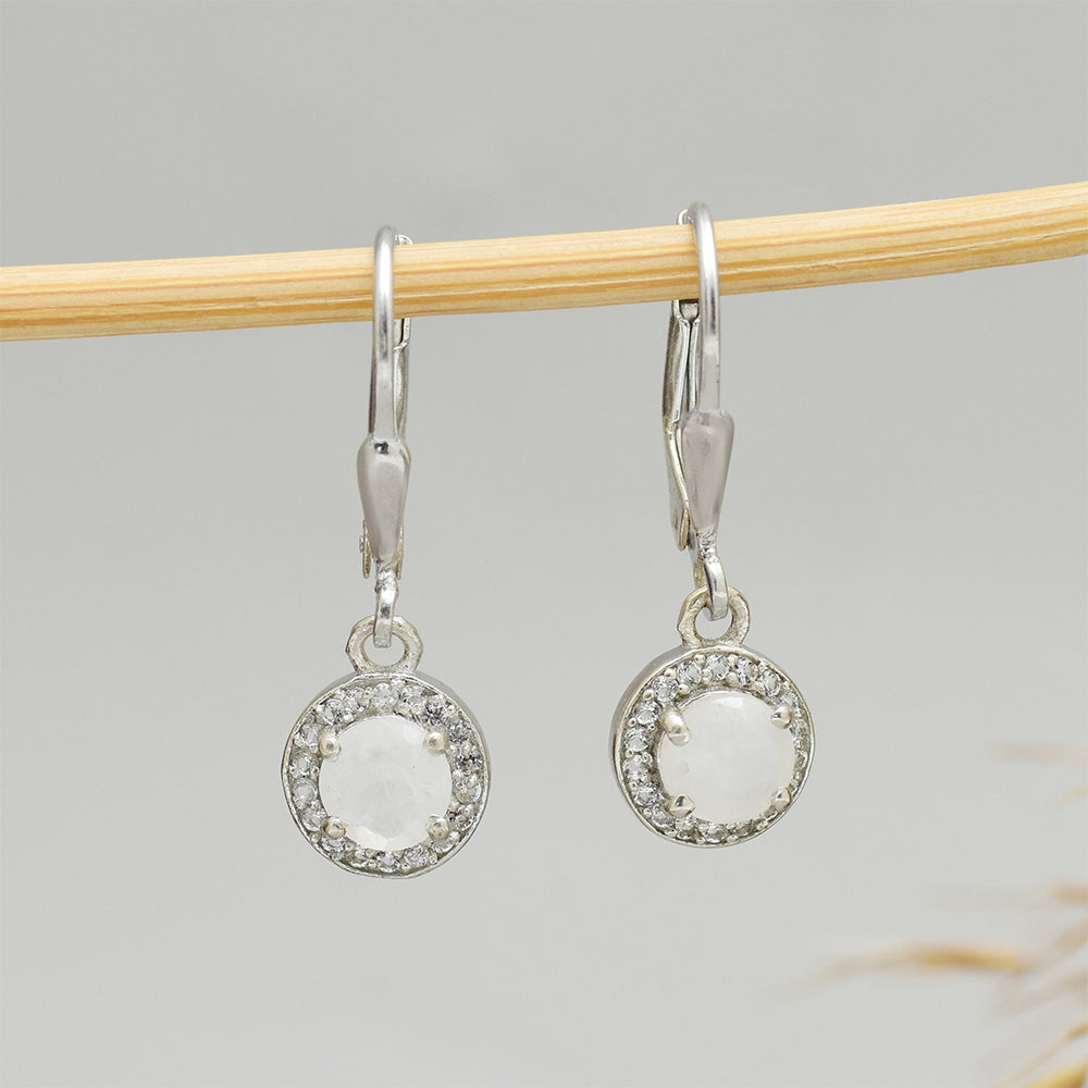 Brincos de Prata com Pedra da Lua Arco-íris e Topázio Branco 1 
