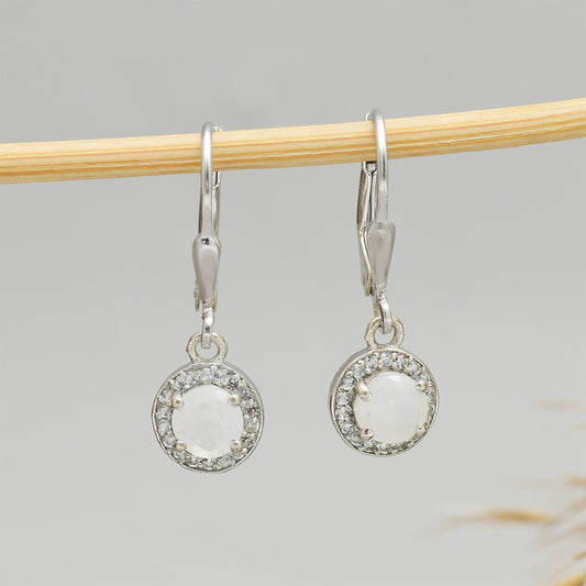 Brincos de Prata com Pedra da Lua Arco-íris e Topázio Branco